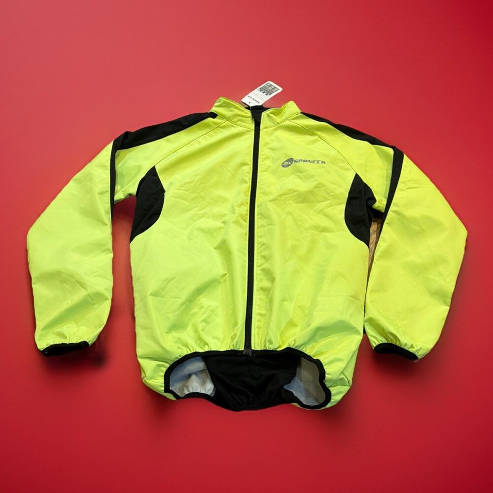 NWT Sponeed Men Elite Neon Yellow Thermal Riding Cycling Full Zip‎ Jacket Large